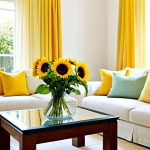 Bright & Airy Living Room**

"A sunlit living room in a Spanish home. Walls are painted a warm white with yellow undertones. Natural light streams in through sheer curtains. A large mirror reflects the light, creating a sense of spaciousness.  A comfortable sofa is adorned with pastel cushions. A vase of fresh sunflowers sits on a glass coffee table.  Safe for work, appropriate content, fully clothed figures are implied, not shown.  Professional interior design photography, perfect anatomy of furniture, natural proportions, high quality, modest decor."

**