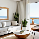자연광 활용 사례 분석  유명 인테리어 - **

"A bright and airy living room in Valencia, Spain, with white walls, large windows overlooking t...