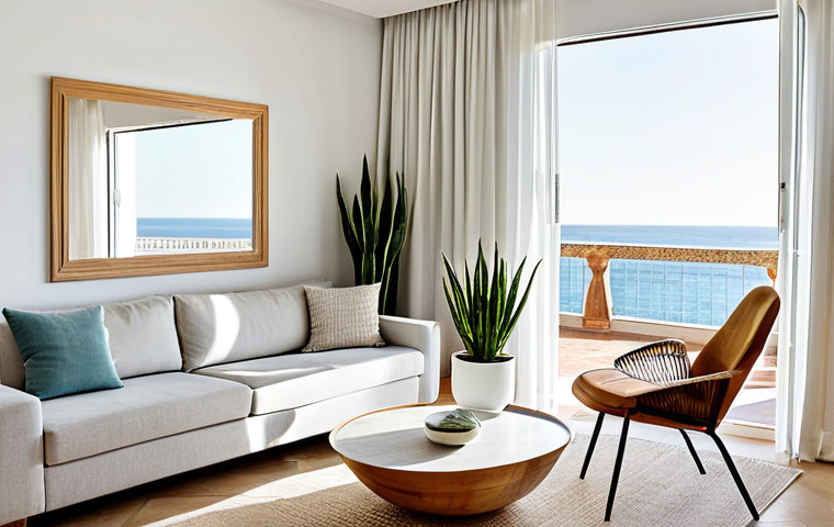 자연광 활용 사례 분석  유명 인테리어 - **

"A bright and airy living room in Valencia, Spain, with white walls, large windows overlooking t...