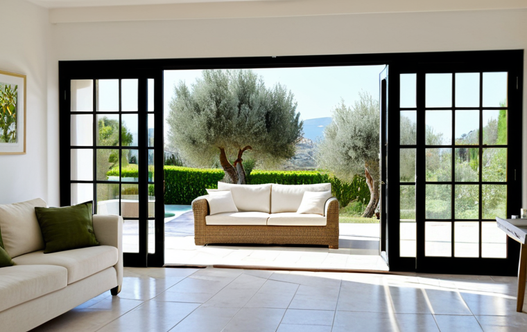 자연광을 최대한 활용하는 집 설계법 - Sunlit Living Room**
"A bright and airy living room in a Mediterranean-style villa, featuring white...