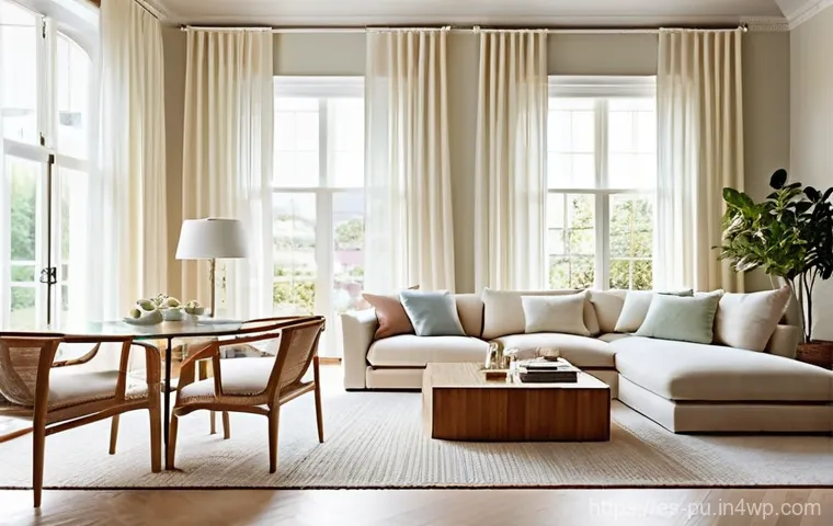 자연광을 위한 실내 환경 조성하기 - **Prompt 1: A Bright and Airy Living Room with Sheer Curtains**
"An exquisitely bright and welco...