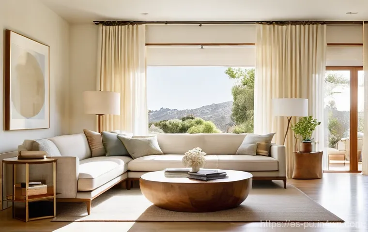 자연광을 고려한 에너지 효율적인 설계 - **Prompt:** A bright and airy modern living room in a Spanish-style home, bathed in abundant natural...