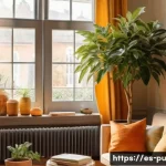 Home 22 자연광을 통해 집안에서 즐기는 예술 - **Prompt:** A vibrant watercolor painting, rich with warm earth tones, oranges, and yellows, display...