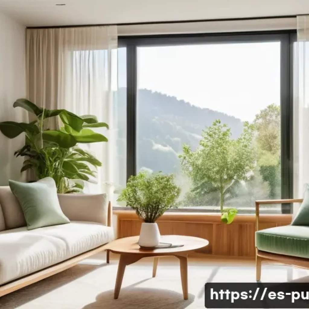 자연광과 함께하는 이색적인 프라이빗 공간 - A modern private living room bathed in soft natural light from large east-facing windows, featuring ...