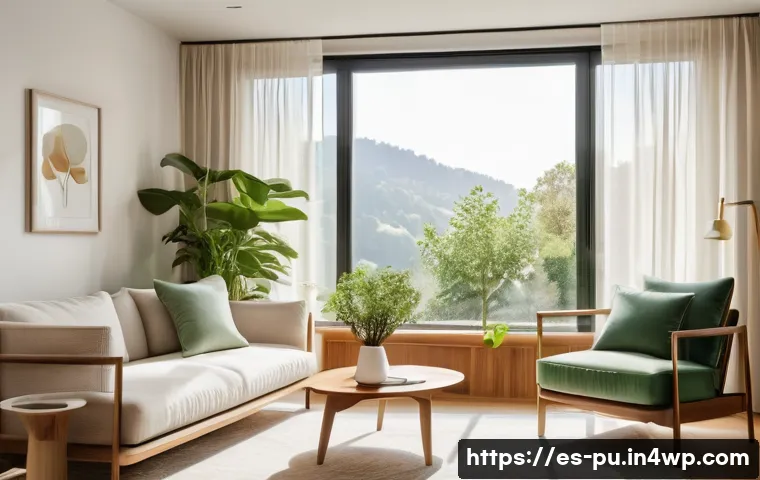 자연광과 함께하는 이색적인 프라이빗 공간 - A modern private living room bathed in soft natural light from large east-facing windows, featuring ...