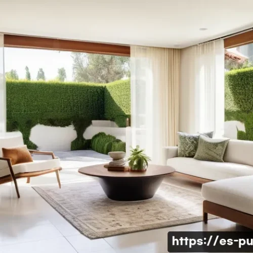 Home 30 자연광 활용을 위한 바람직한 공간 배치 - A modern living room in a Spanish-style home with large south-facing windows allowing abundant warm ...