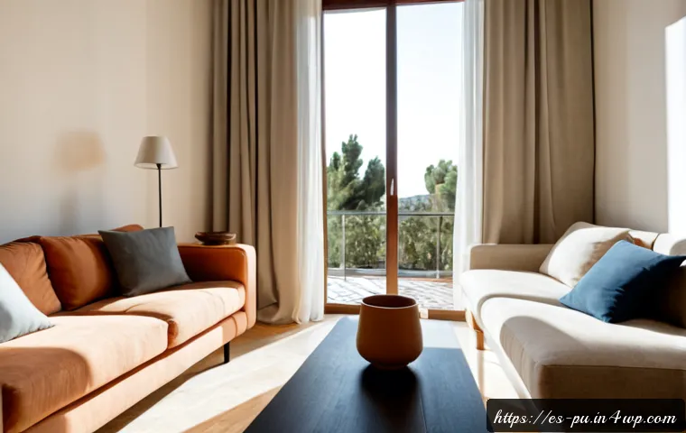 자연광을 활용한 아파트 인테리어 사례 - Photorealistic sun-filled modern apartment living room in Madrid, Spain, large south-facing windows ...